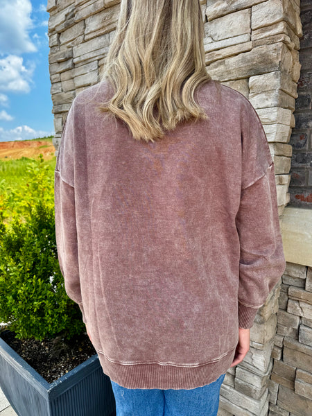 Vintage Fleece Pullover with Pockets Brown