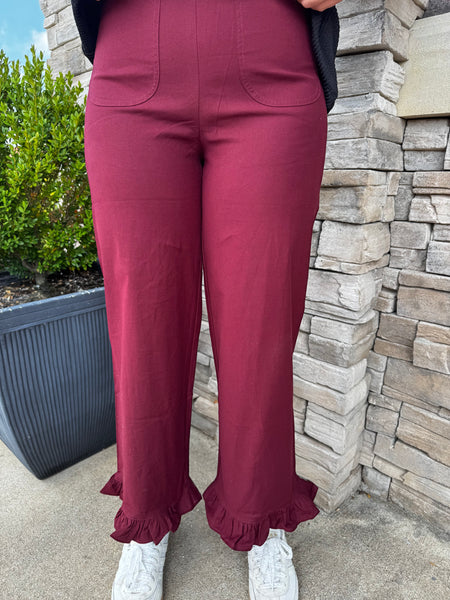 Making Wine Ruffle Leg Pants