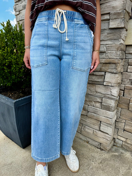 Risen Pull On Slouchy Crop Jeans