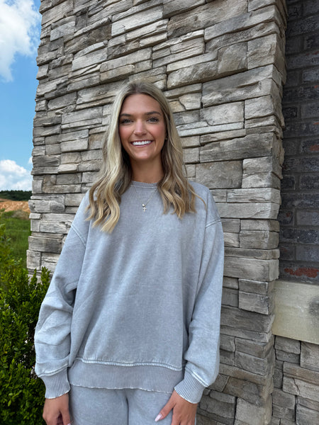 Vintage Vibe Acid Wash Fleece Sweatshirt Gray
