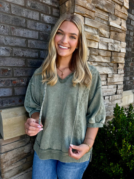 Olive Grove Mineral Wash Hoodie Top