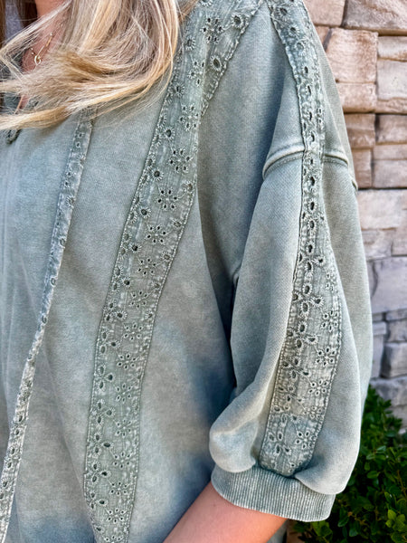 Olive Grove Mineral Wash Hoodie Top