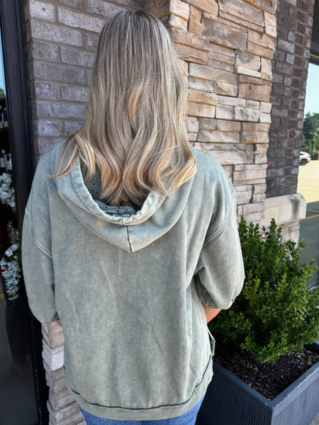 Olive Grove Mineral Wash Hoodie Top