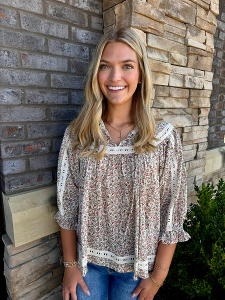 Meadow Bloom Lace Trim Blouse