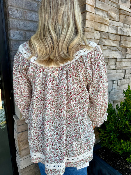 Meadow Bloom Lace Trim Blouse