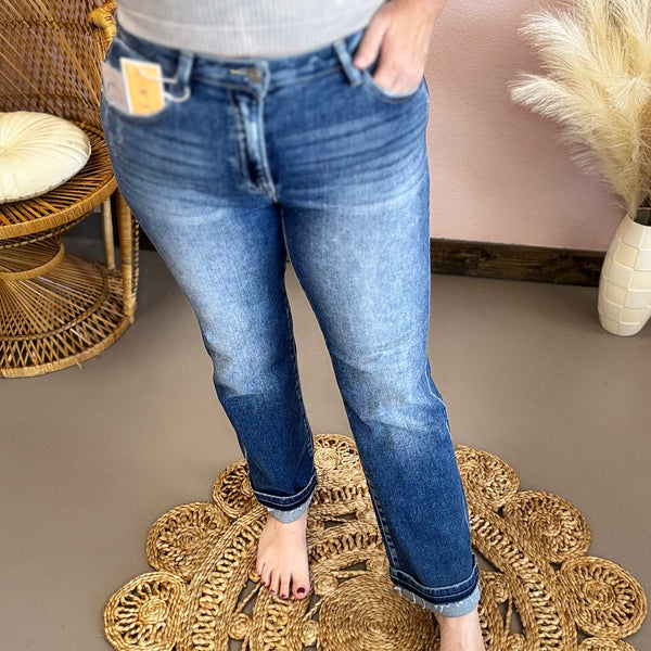 Annie Risen Mid Rise Straight Cuffed Jeans