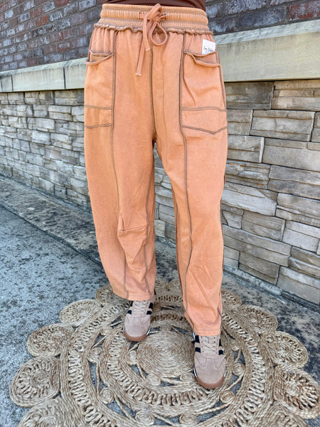 Mineral Wash Barrel Fit Utility Knit Pants Camel