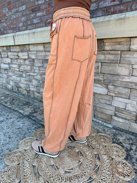 Mineral Wash Barrel Fit Utility Knit Pants Camel