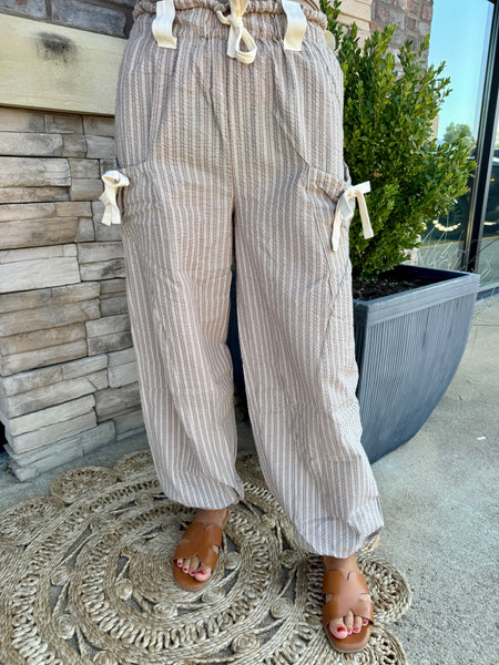 Striped Bow Detail Wide Leg Woven Pants
