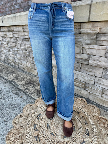 Risen Drew Elastic Waist Slouchy Ankle Boyfriend Jeans