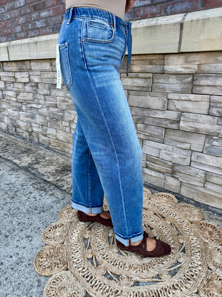 Risen Drew Elastic Waist Slouchy Ankle Boyfriend Jeans