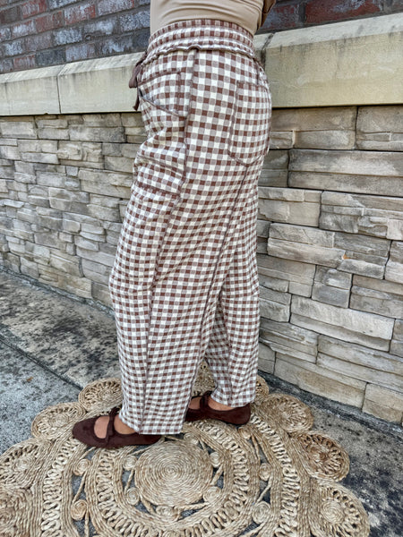Soft Brushed Check Barrel Fit Utility Knit Pants Mocha