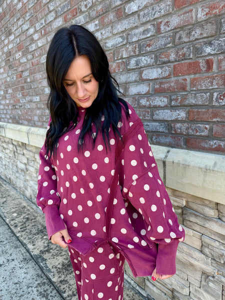 Mineral Wash Polka Dot Oversized Pullover Sweatshirt