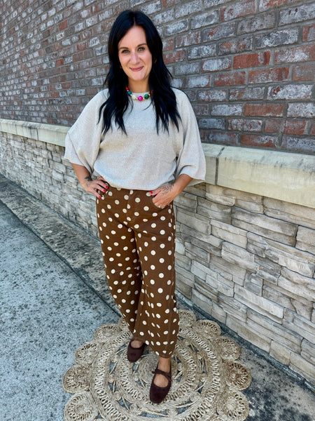 Mocha Mousse Polka Dot Barrel Leg Pants
