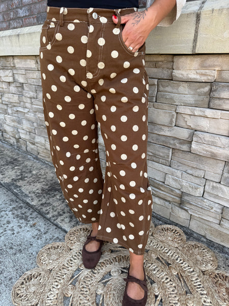 Mocha Mousse Polka Dot Barrel Leg Pants