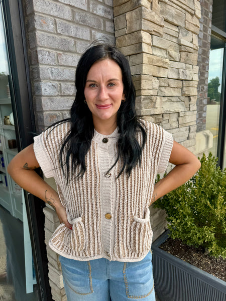Cream & Taupe Marled Knit Sweater Vest