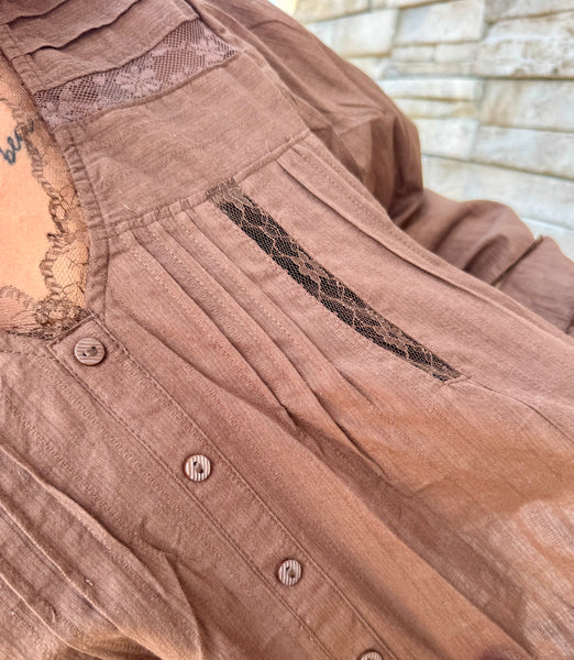 Vintage Boho Lace Trim Bell Sleeve Blouse