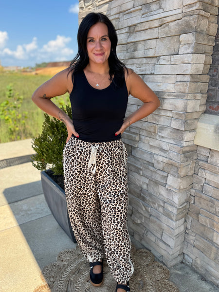 Wild Muse Leopard Print Lace Trim Pants