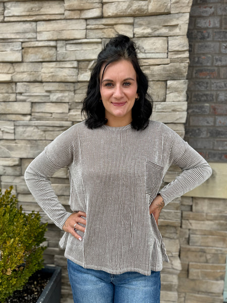 The Everly Ribbed Stripe Top Brown
