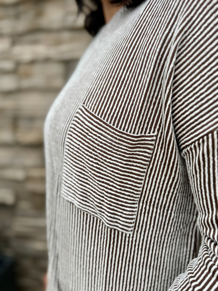 The Everly Ribbed Stripe Top Brown