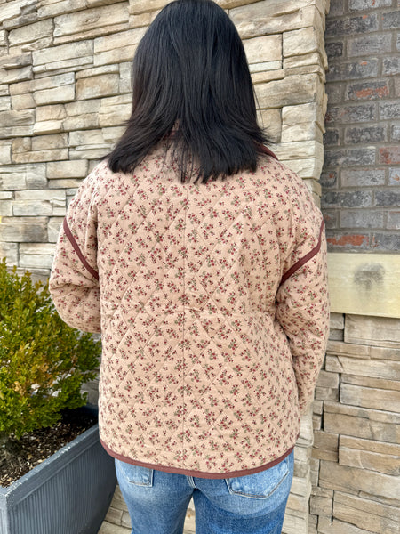 Floral Quilted Contrast Trim Jacket