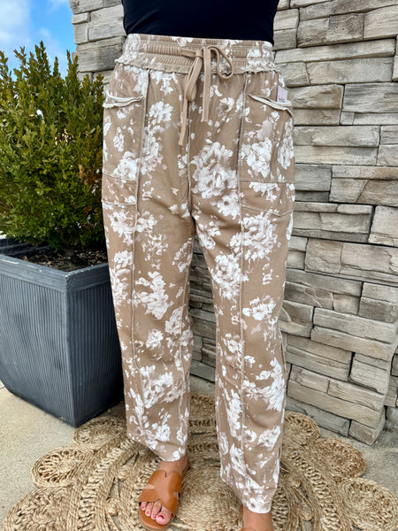 Wildflower Ease Floral Barrel Leg Pants