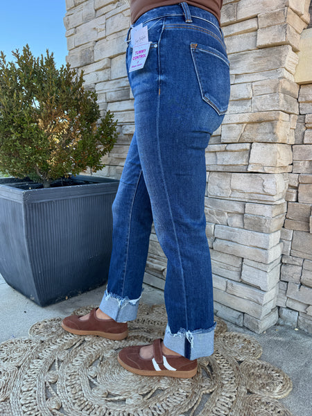 Risen Kennedy Tummy Control High Rise Straight Leg Jeans Cuffed Crop Denim