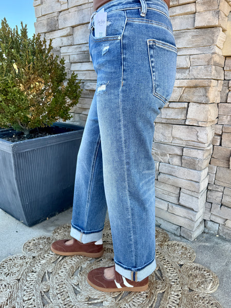 Risen Harper Slouch Boyfriend Jeans Cuffed Cropped Denim