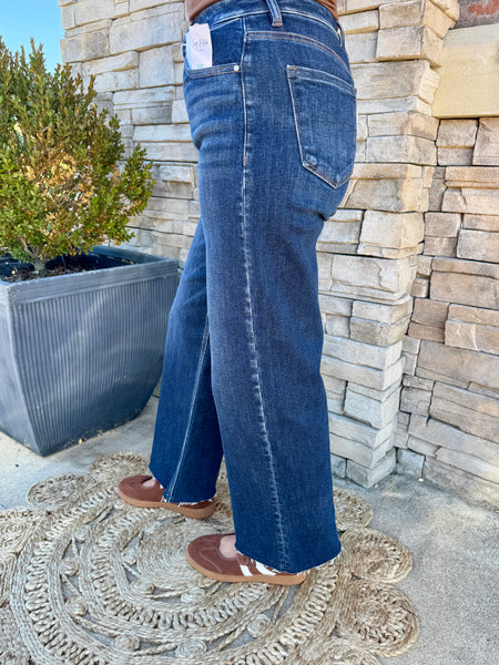 Risen Madison High Rise Cropped Wide Leg Jeans Dark Wash Denim
