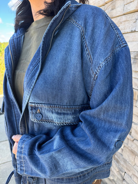 Oversized Denim Jacket With Cargo Pocket