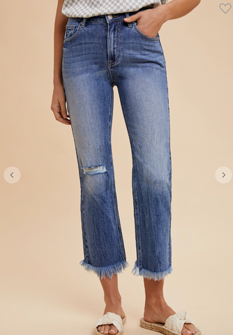 Anniewear Straight Leg Frayed Hem Jeans