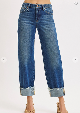 Risen High Rise Distressed Cuff Jeans