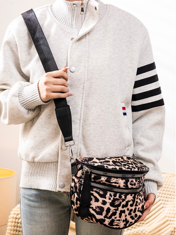 Double Zip Sling Bum Bag Leopard