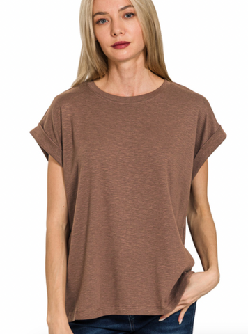 Rolled Sleeve Top Brown