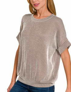 Ribbed Short Sleeve Top Brown