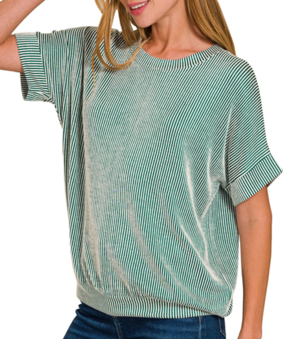 Ribbed Short Sleeve Top Green