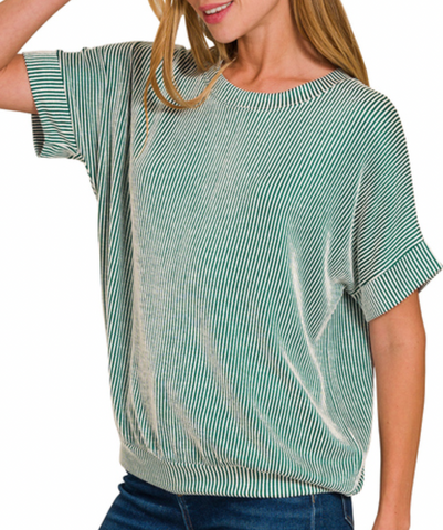 Ribbed Short Sleeve Top Green