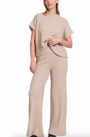 Sweater Top And Pants Set Mocha
