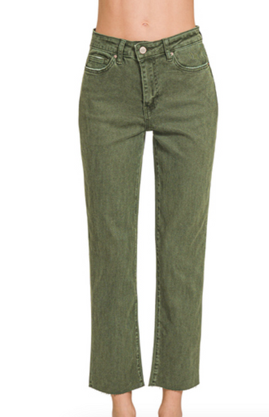 Cropped Straight Jeans Olive