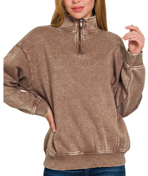 Half Zip Pullover Sweatshirt Brown