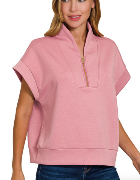 Half Zip Top Rose