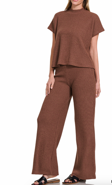 Sweater Top and Pants Set Rum Brown