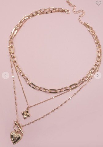 Flower Heart Toggle Layered Necklace