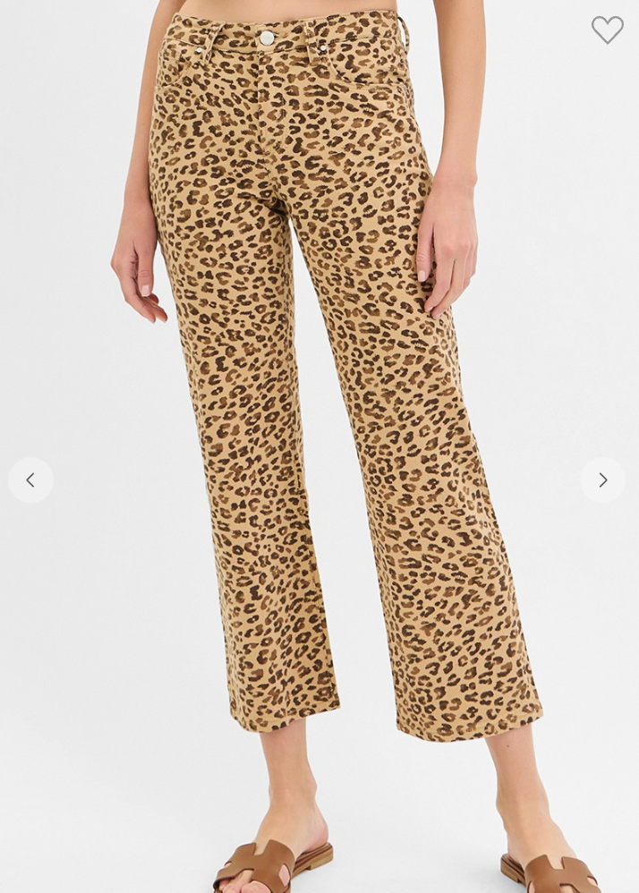 Risen Leopard Mid Rise Ankle Slim Straight Pants