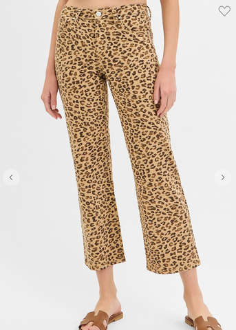 Risen Leopard Mid Rise Ankle Slim Straight Pants