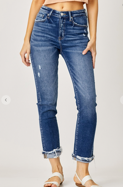 Risen High-rise Cuffed Straight Jeans