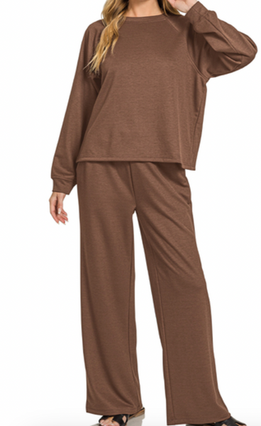Scuba Pullover Pants Set Brown