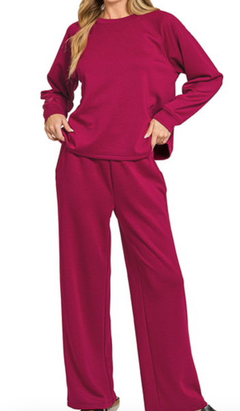 Scuba Pullover Pants Set Cabernet