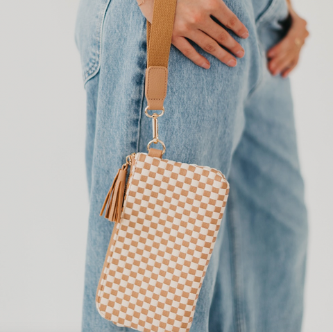 Emma Woven Clutch Wristlet Brown Checkered