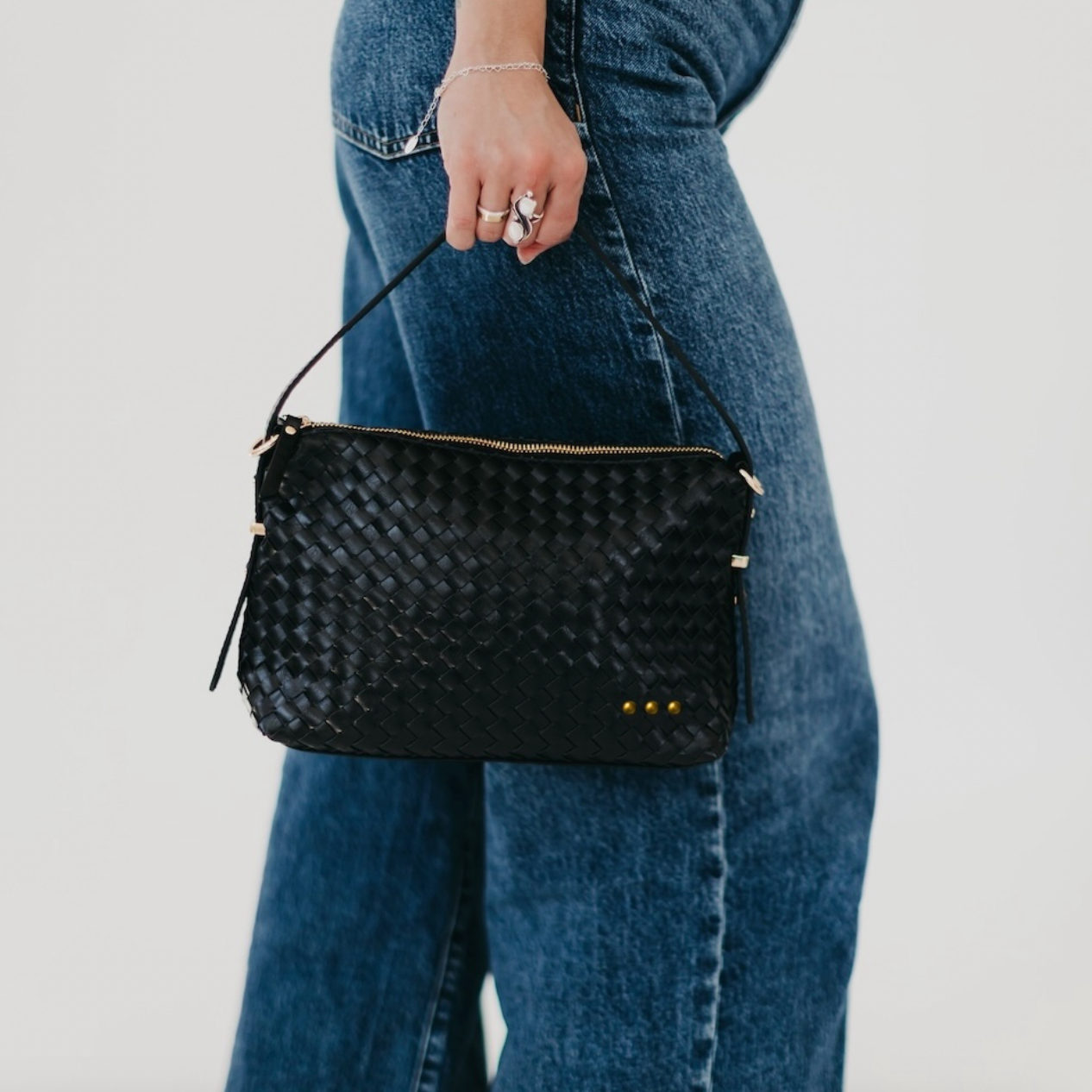 Harper Hobo Woven Shoulder Bag Black